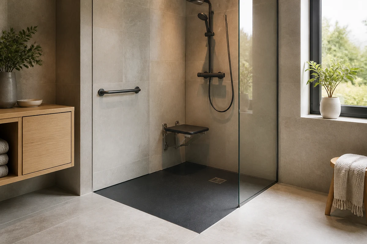 Douche PMR avec bonde accessible